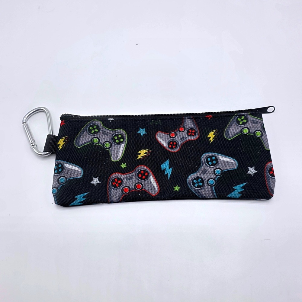 Kids Video Game Controller Canvas Pencil Case Pouch with Carabiner Black Clip On - Picture 1 of 5
